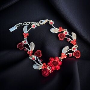 Christina Collection silver tone red floral bracelet